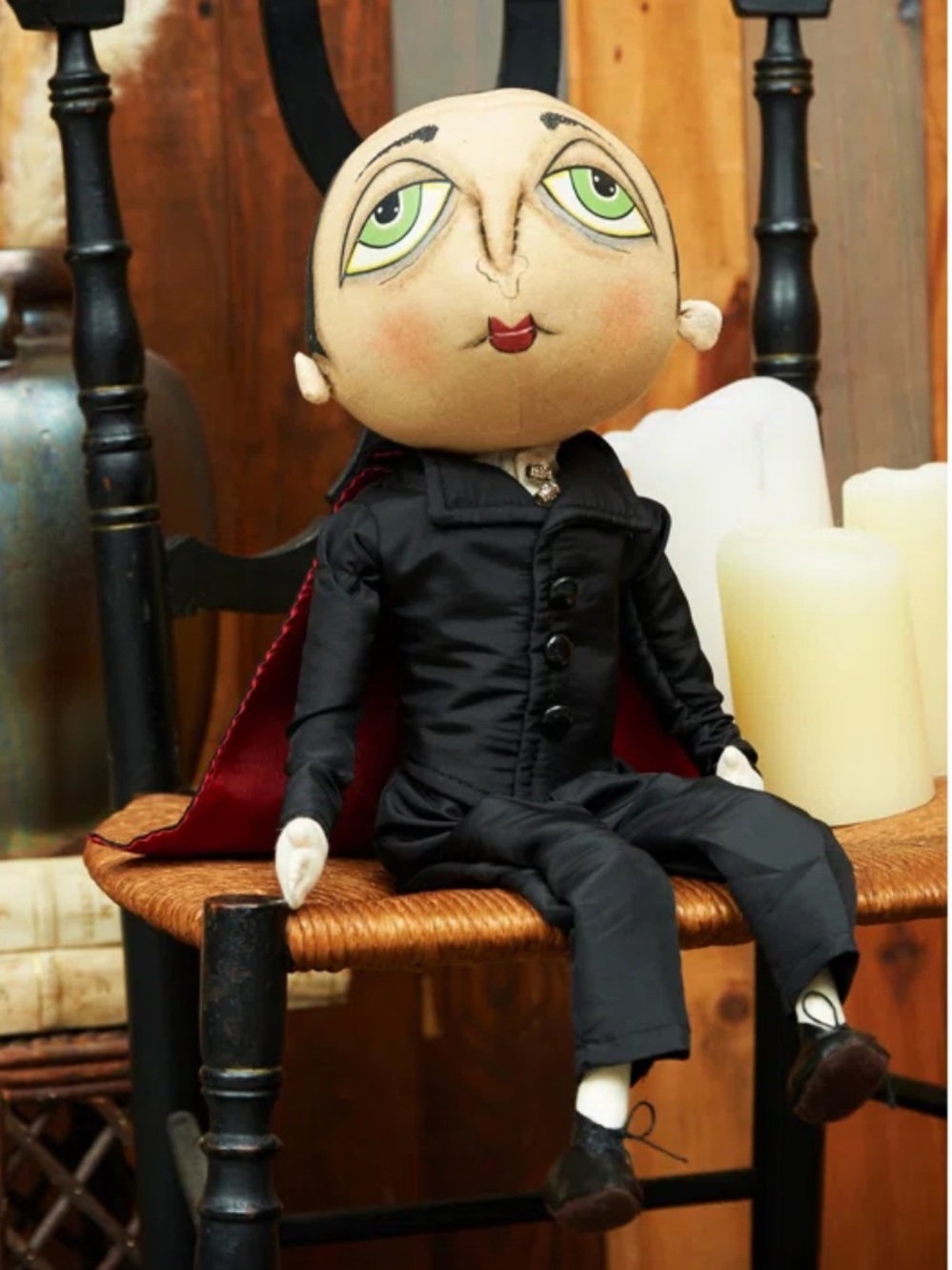 Gathered Traditions Norbert Vampire Plush Doll - Black & Cream